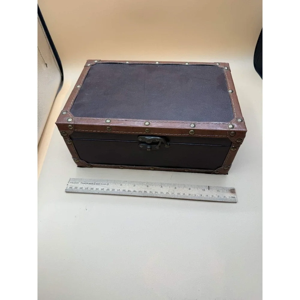 Unbranded Vintage Style Small Trunk Decorative Storage Box Faux Leather Brown